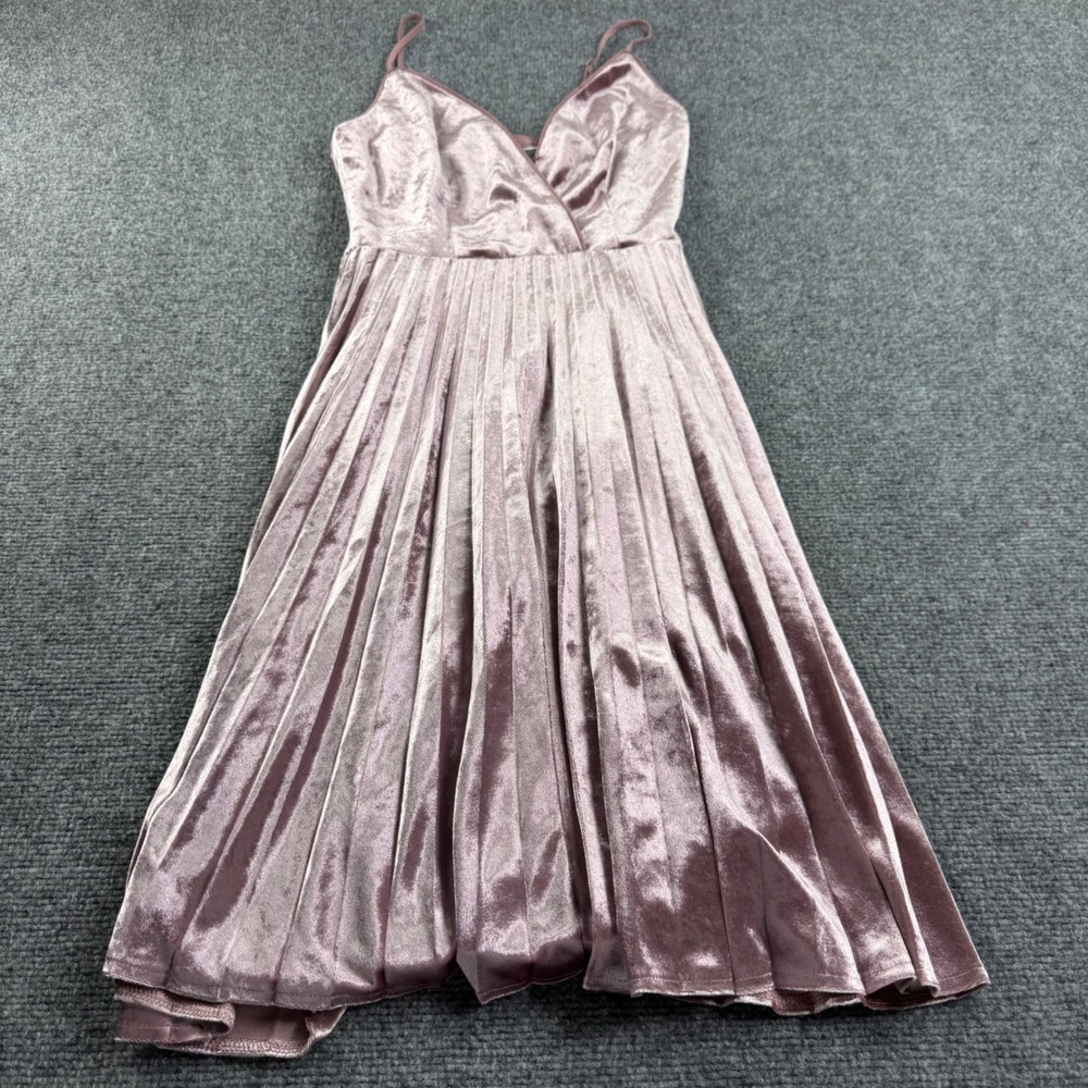 Chelsea28 Pleated Velvet Dress XXS Pink V-Neck Spaghetti Strap Midi Womens